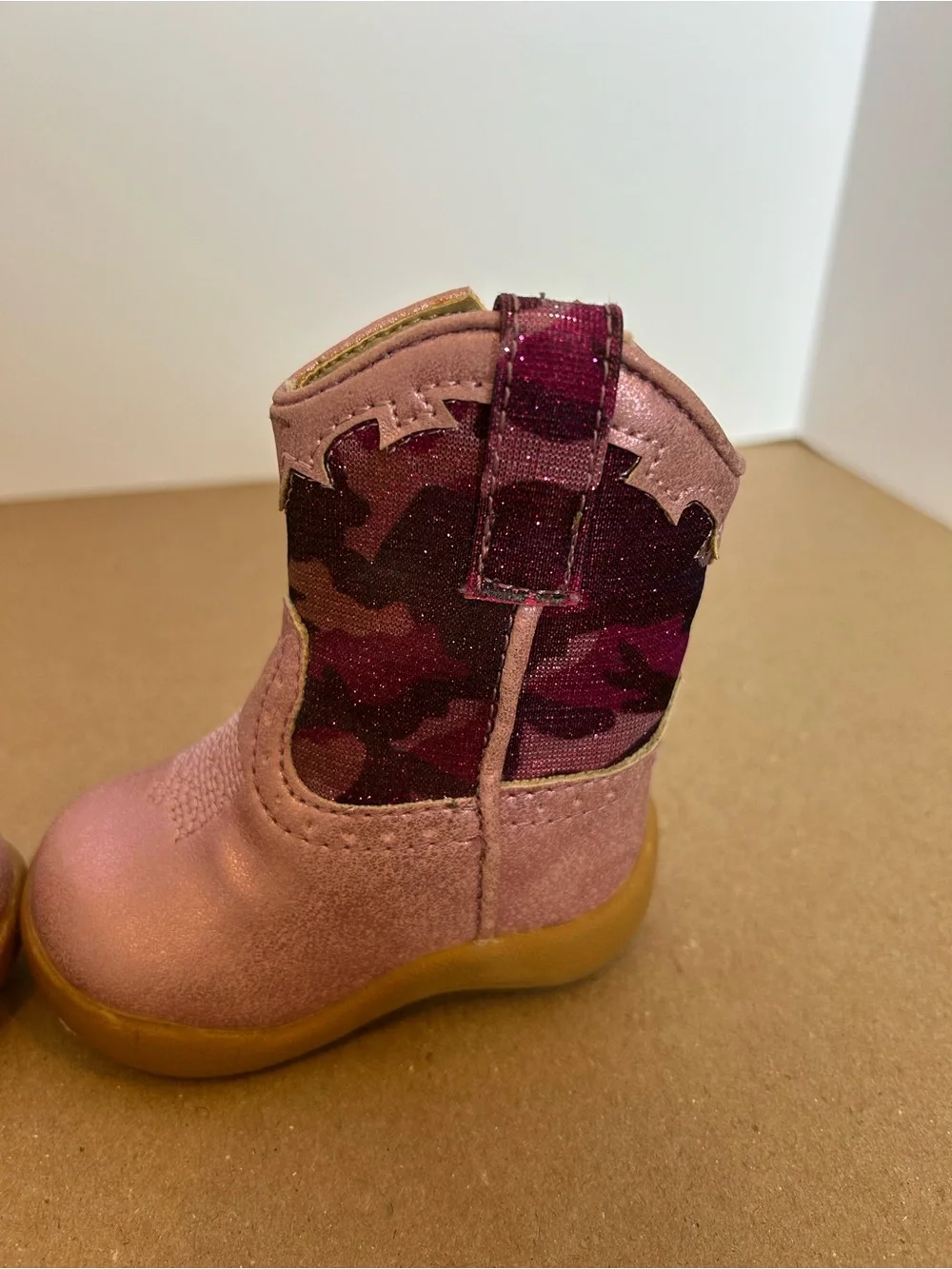 Roper Pink Metallic Kids Cowboy Boots with Camouflage Panels